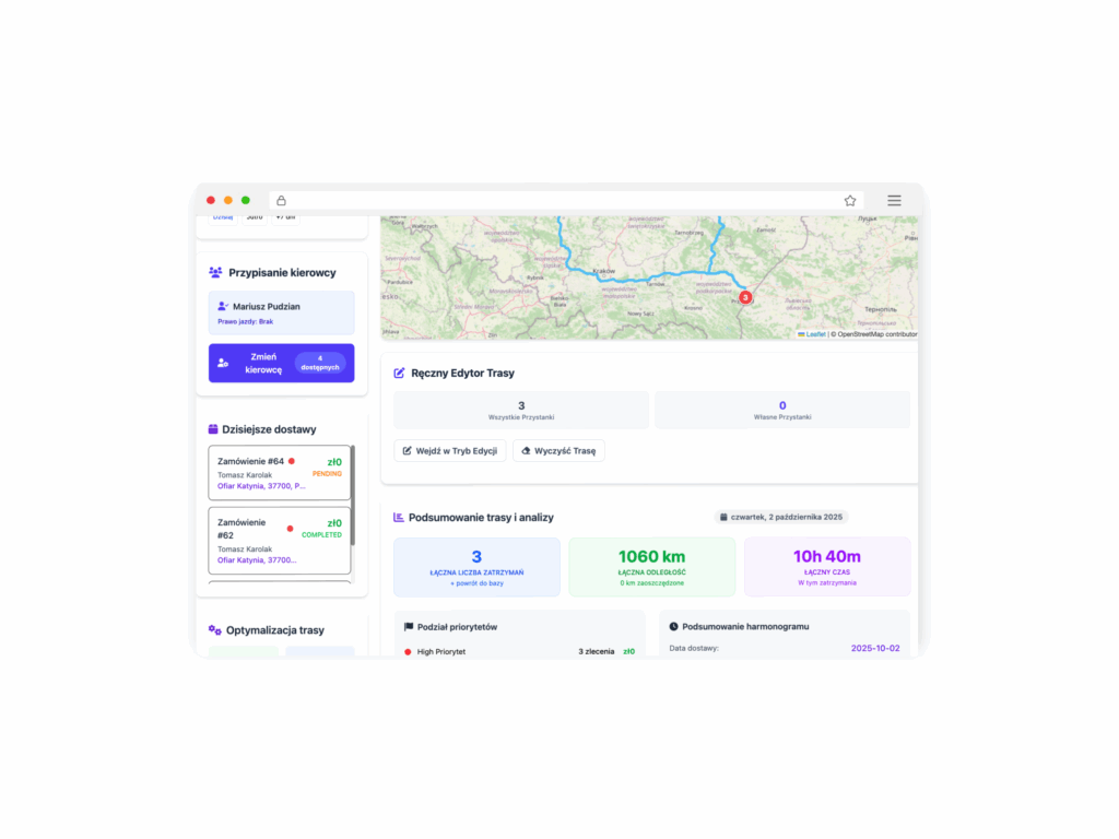 aplikacja do wyznaczania trasy kierowców