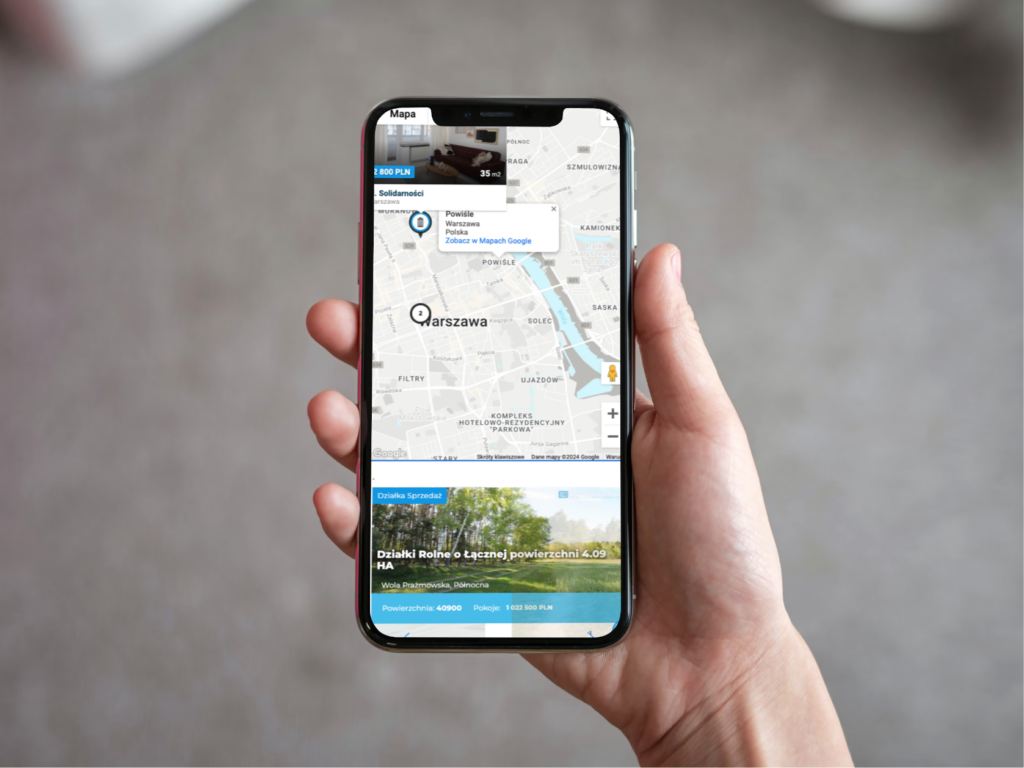 aplikacja mobilna z nieruchomościami na smartphonie