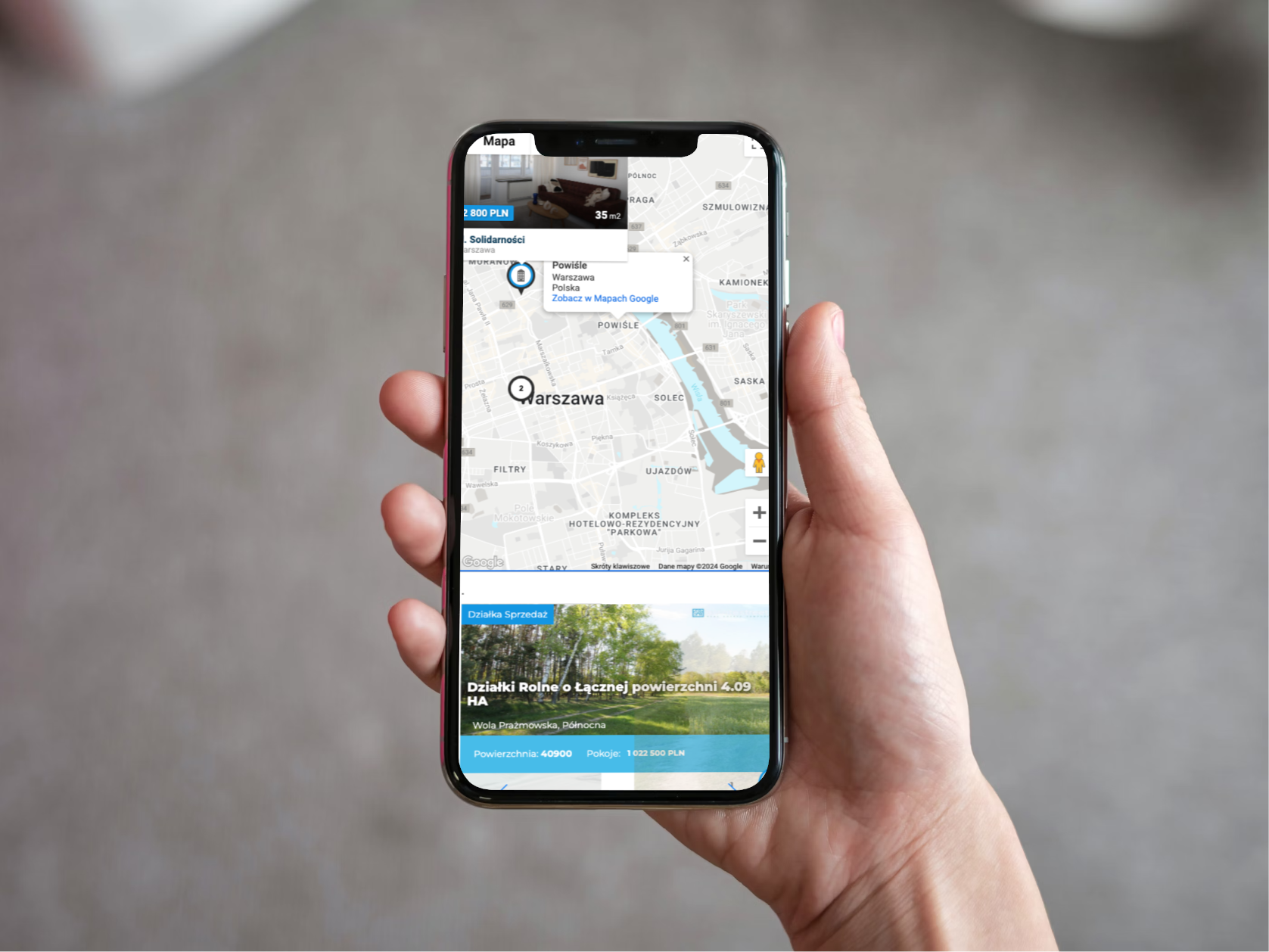 aplikacja mobilna z nieruchomościami na smartphonie