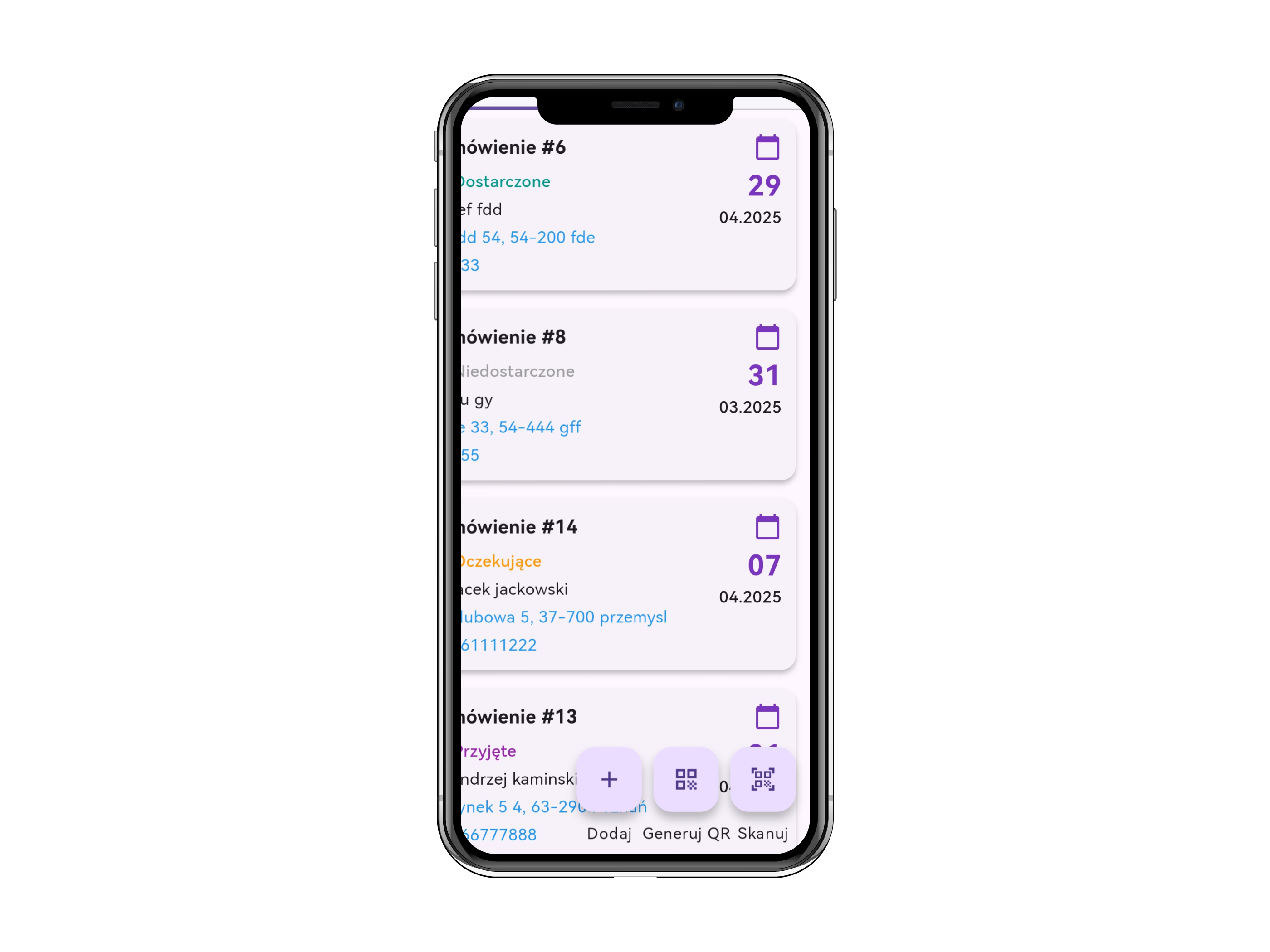 widok zamówień na smartphonie